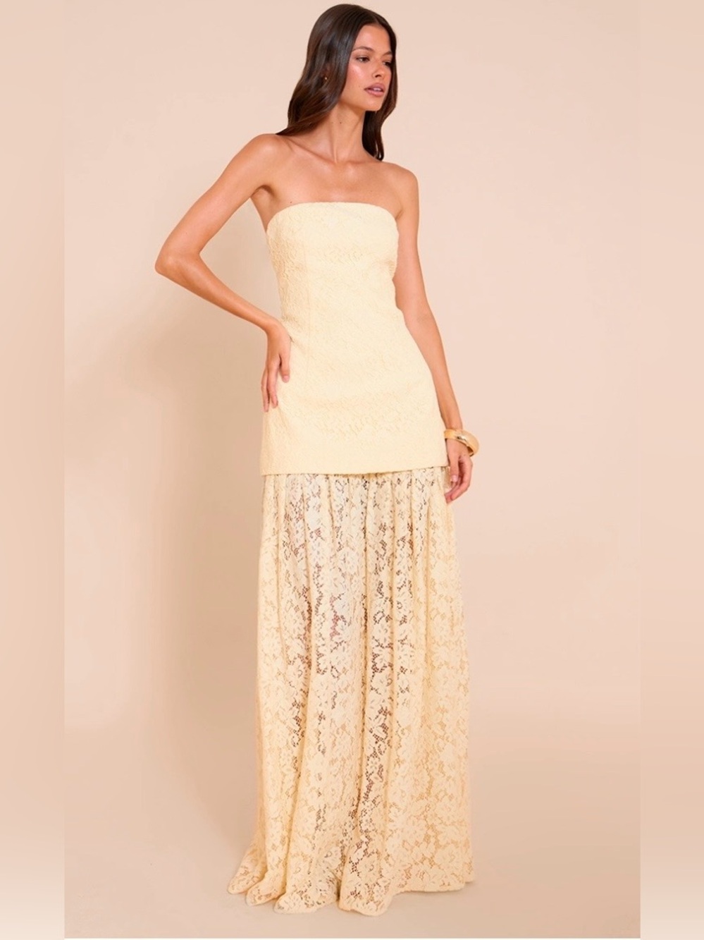 PrettyLittleThing LEMON LACE SHEER SKIRT PANEL BANDEAU MIDAXI DRESS size 8